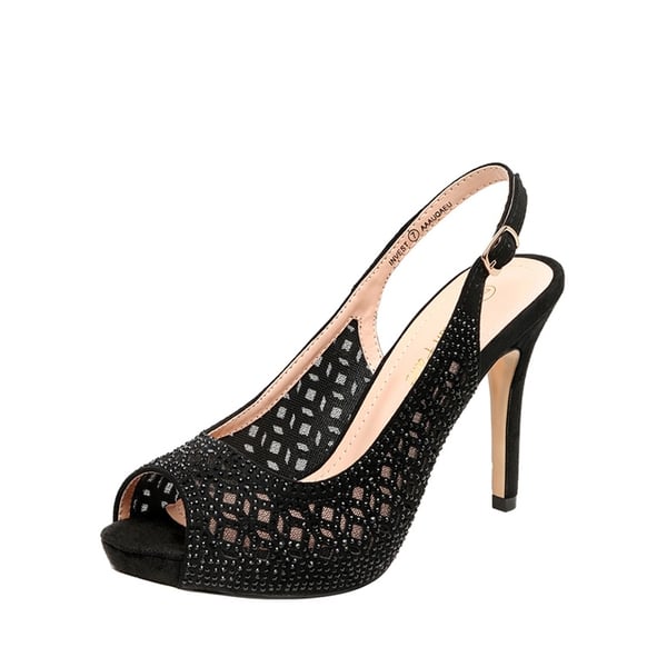 Peep Toe Rhinestone Pumps - BLACK SUEDE -  0